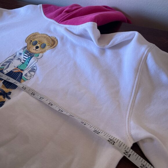 RARE Polo Bear Ralph Lauren Girls SZ XL Pink White Hoodie Fleece - Picture 7 of 14